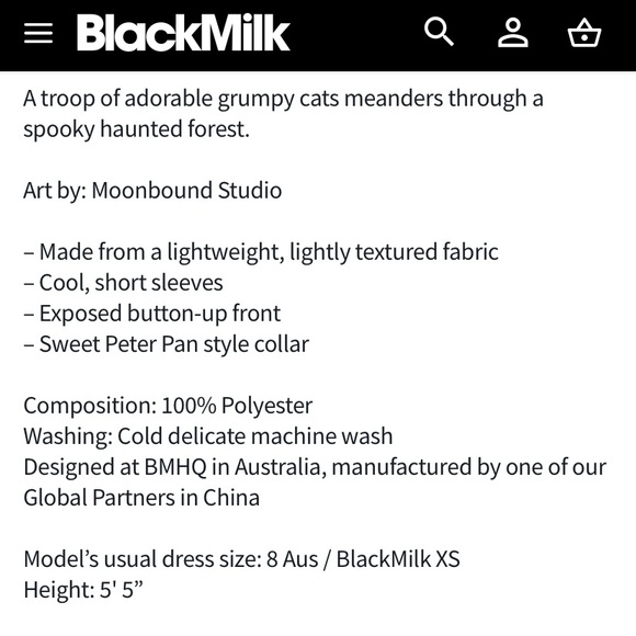 Blackmilk “Kitty Parade Cute As A Button Shirt”
Size 12 Aust/8 US NWT Cats Ghost - Picture 8 of 14